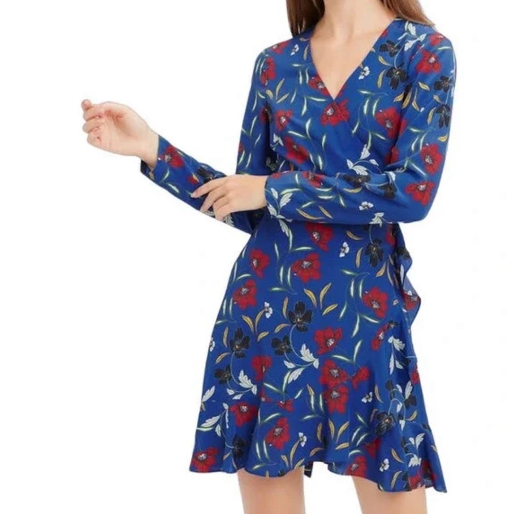 INTERMIX Blue Floral Wrap Dress